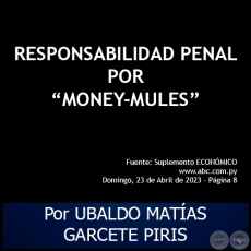 RESPONSABILIDAD PENAL POR MONEY-MULES - Por UBALDO MATÍAS GARCETE PIRIS - Domingo, 23 de Abril de 2023